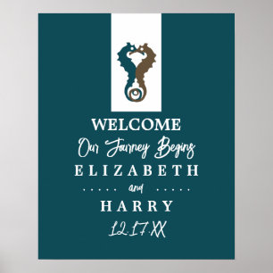 Seahorse Romance, Beach Wedding Welcome Poster