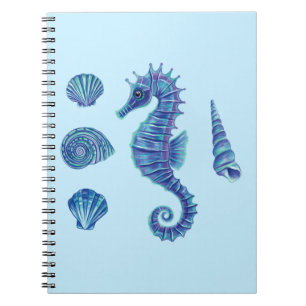 Seahorse & Sea Shells (Blue & Turquoise) Notebook