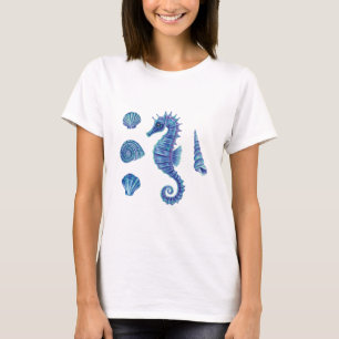 Seahorse & Sea Shells (Blue & Turquoise) T-Shirt