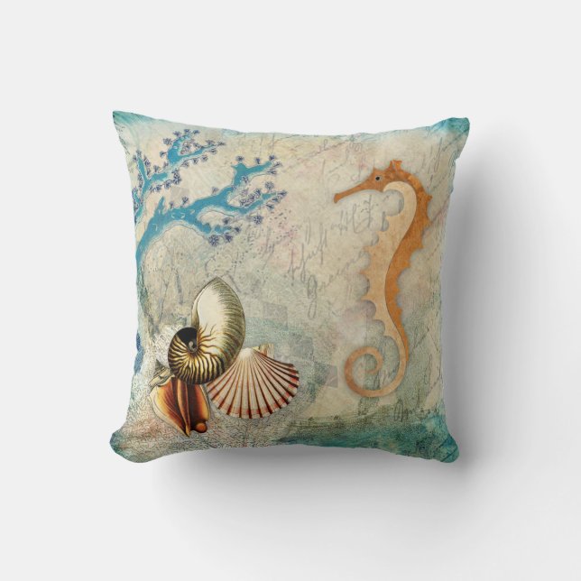 Seahorse Sea Shells Cushion (Front)