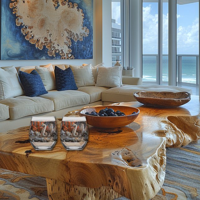 Seahorse Seashells Coral Tropical Elegant Stemless Wine Glass (Creator Uploaded)