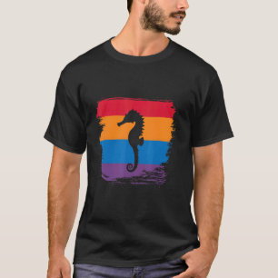 Seahorse Shadow Silhouette With Colourful Flag T-Shirt