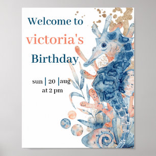Seahorse shell under the sea baby boy shower  poster