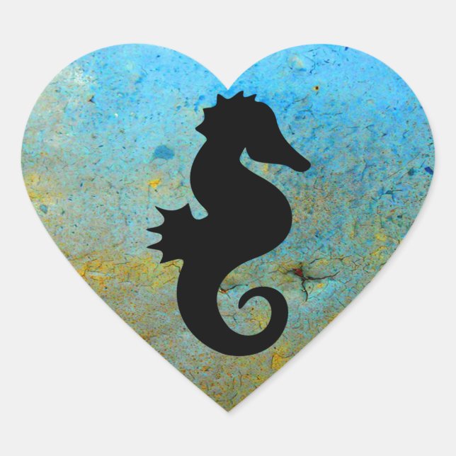 Seahorse Silhouette Heart Sticker (Front)
