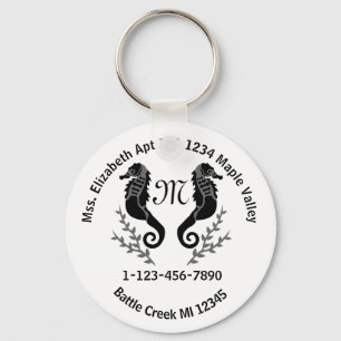 Seahorse Silhouette Monogram Phone Contact Info Ke Key Ring
