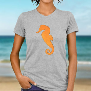 Seahorse silhouette orange nautical T-shirt