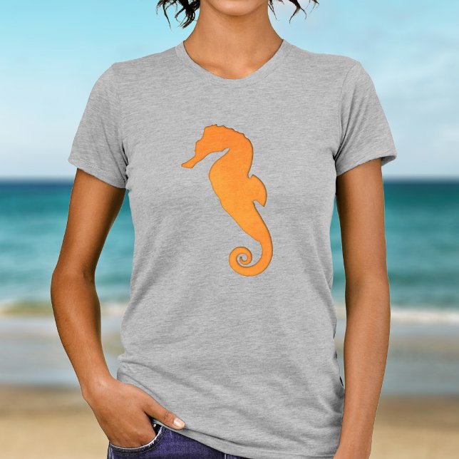 Seahorse Silhouette Orange Simple Aquatic Nautical T-Shirt (Creator Uploaded)
