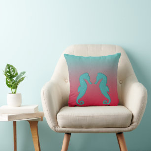 Seahorse silhouettes Simple aquatic nautical beach Cushion