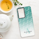 Seahorse Skeleton Pattern Sea Green Monogram Name Samsung Galaxy Case<br><div class="desc">This design features a sea foam green background with white dancing seahorse skeleton pattern and template text. Personalise the monogram initial and name,  remove one or both or edit using the design tool to select a font style,  size,  and colour you prefer</div>
