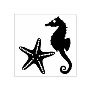 Seahorse & Star Fish Silhouette Rubber Stamp