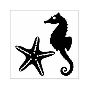 Seahorse & Star Fish Silhouette Rubber Stamp