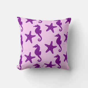 Seahorse & starfish - amethyst and orchid cushion