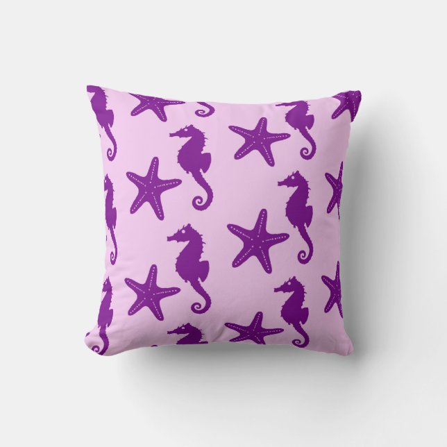 Seahorse & starfish - amethyst and orchid cushion (Front)