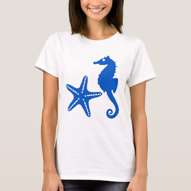 Seahorse & starfish - cobalt blue T-Shirt (Front)