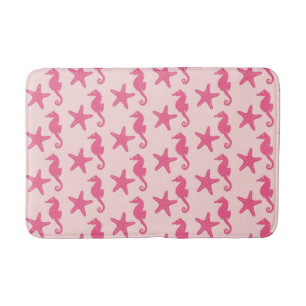 Seahorse & starfish - coral pink bath mat