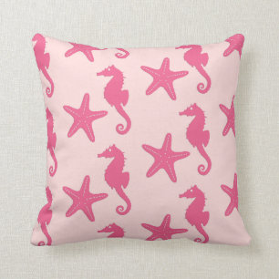 Seahorse & starfish - coral pink cushion
