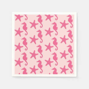 Seahorse & starfish - coral pink napkin