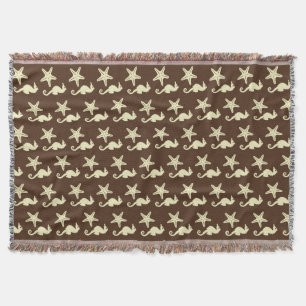 Seahorse & starfish - dark brown and beige throw blanket