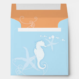 Seahorse Starfish Light Blue Beach Wedding Envelopes