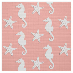 Seahorse & starfish - Light Coral Pink Fabric