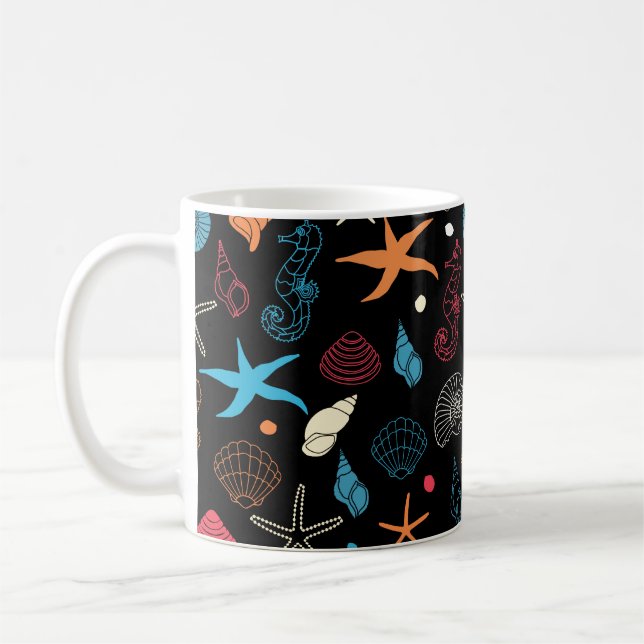 Seahorse Starfish  Seashells Ocean Life Coffee Mug (Left)
