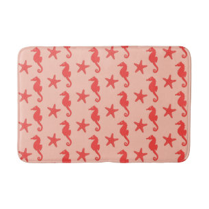 Seahorse & starfish - shades of coral orange bath mat