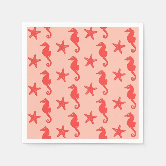 Seahorse & starfish - shades of coral orange napkin (Front)