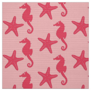 Seahorse & starfish - shades of coral pink fabric