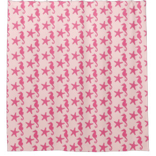 Seahorse & starfish - shades of coral pink shower curtain