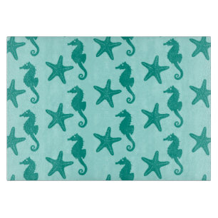 Seahorse & starfish - turquoise and aqua cutting board