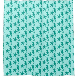 Seahorse & starfish - turquoise and aqua shower curtain