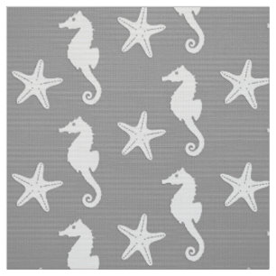 Seahorse & starfish - white on silver grey fabric