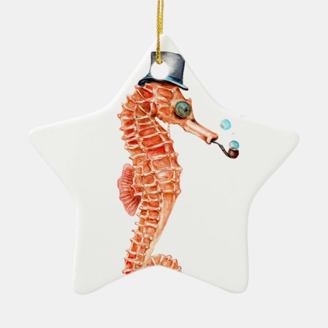 Seahorse Steampunk Ceramic Ornament (Front)
