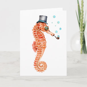 Seahorse Steampunk Holiday Card