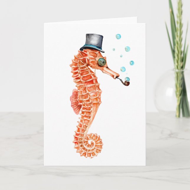 Seahorse Steampunk Holiday Card (Front)