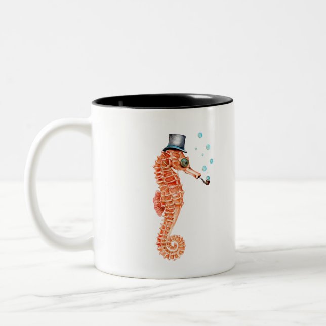 Seahorse Steampunk Two-Tone Coffee Mug (Left)