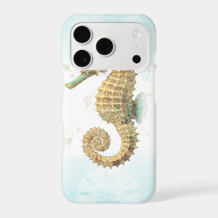 Seahorse Teal & Gold Watercolor Coastal Beach