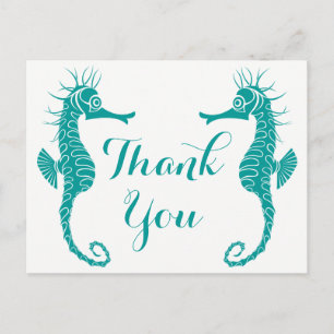 Seahorse Teal Green Turquoise Thank You Beach Postcard