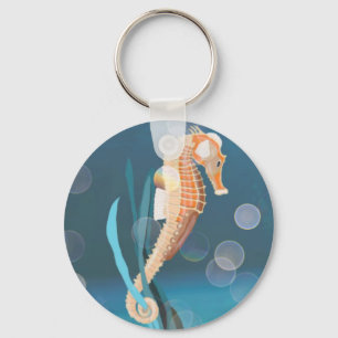 Seahorse tethered on Seaweed Key Ring