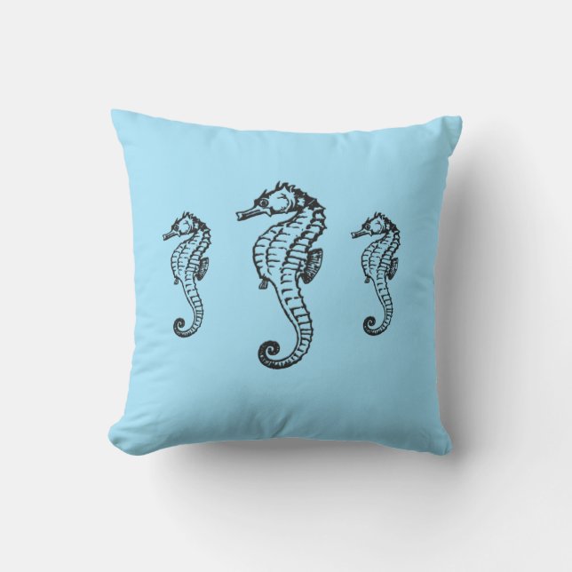 Seahorse Trio Blue Cushion (Front)