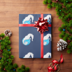 Seahorse Tropical Blue Christmas Wrapping Paper