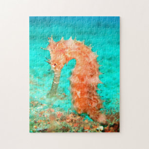 Seahorse tropical carribean turquoise orange  jigsaw puzzle