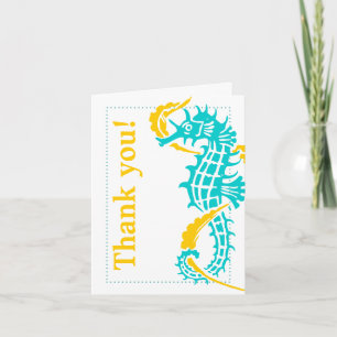Seahorse turquoise, yellow wedding Thank You Card