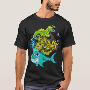 Seahorse Turtle Shark Ocean Animal Squad Funny Kid T-Shirt