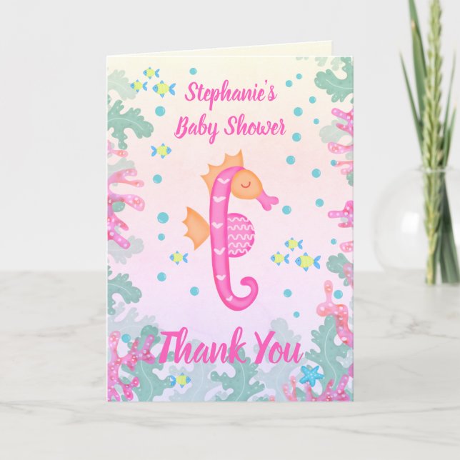 Seahorse Under The Sea Baby Shower Thank You Card (Front)