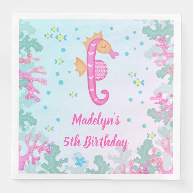 Seahorse Under The Sea Birthday Napkin (Front)