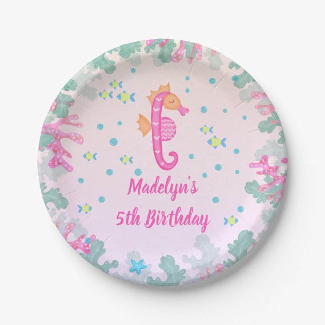 Seahorse Under The Sea Birthday Paper Plate (Front)