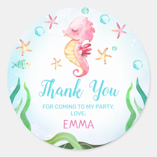 Seahorse Under The Sea Birthday Sticker (Front)
