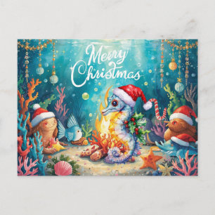 Seahorse Under the Sea Christmas Party Holiday Postcard