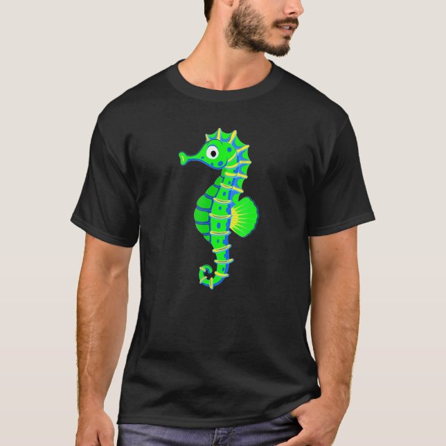 Seahorse Underwater Creature Deep Blue Sea Coral R T-Shirt (Front)